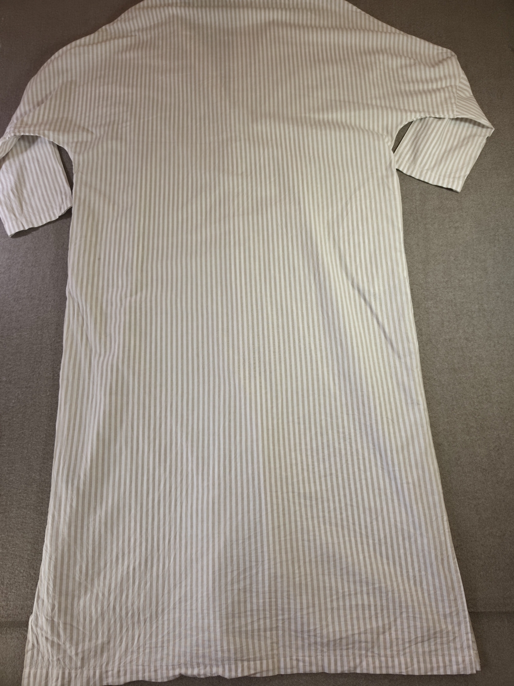 Chouyatou Striped Button-Down Long Shirt Dress Beige & White Coverup 100% Cotton - Picture 11 of 12